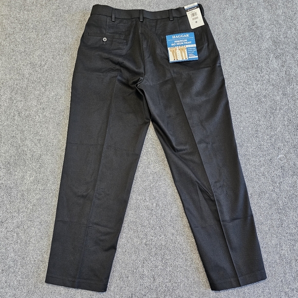 NWT Haggar Premium No Iron Straight leg Flat Front Stretch Black Pants 34x29 - Picture 4 of 16